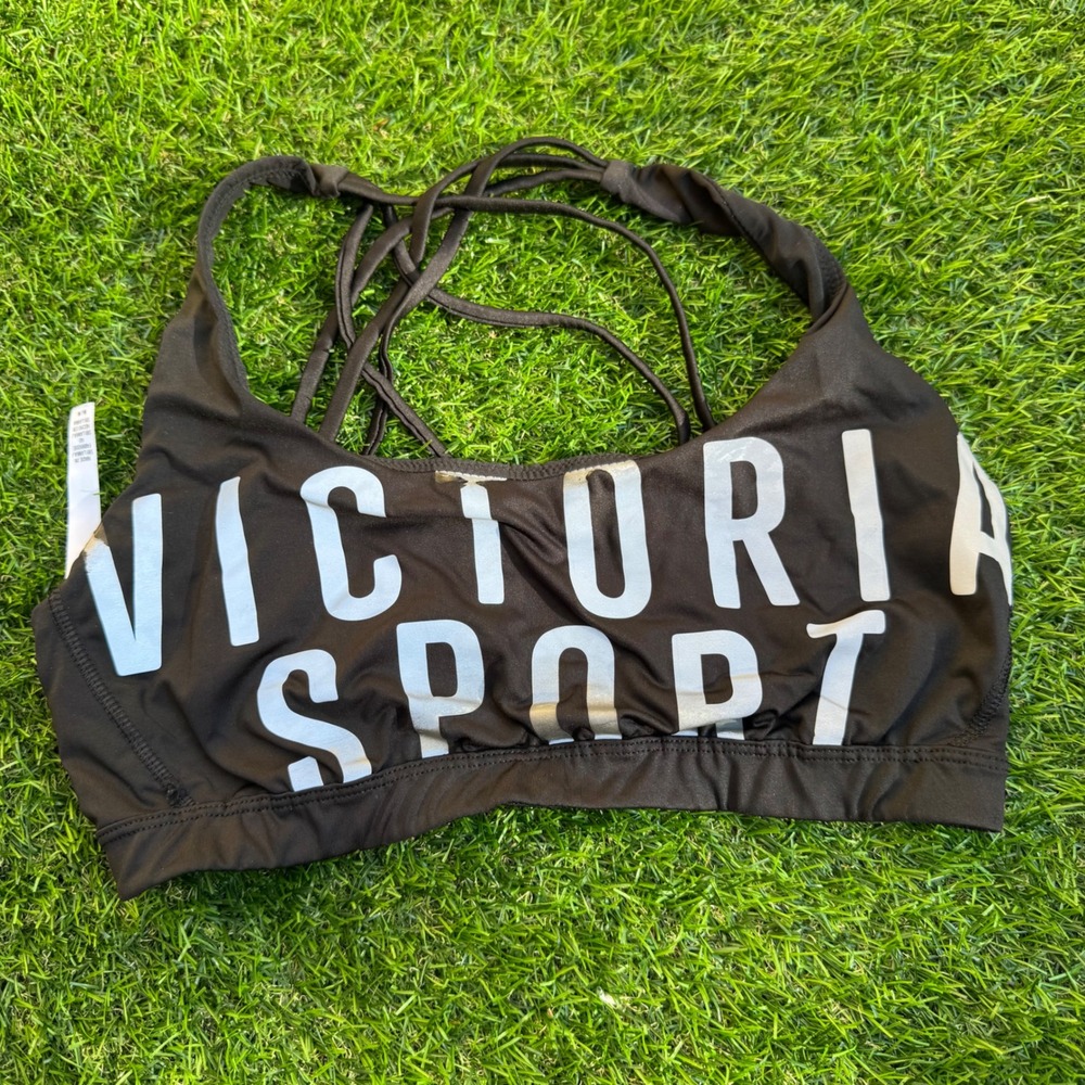 Victoria's Secret Sport Sports Bra Medium Black Strappy Back Logo NWOT